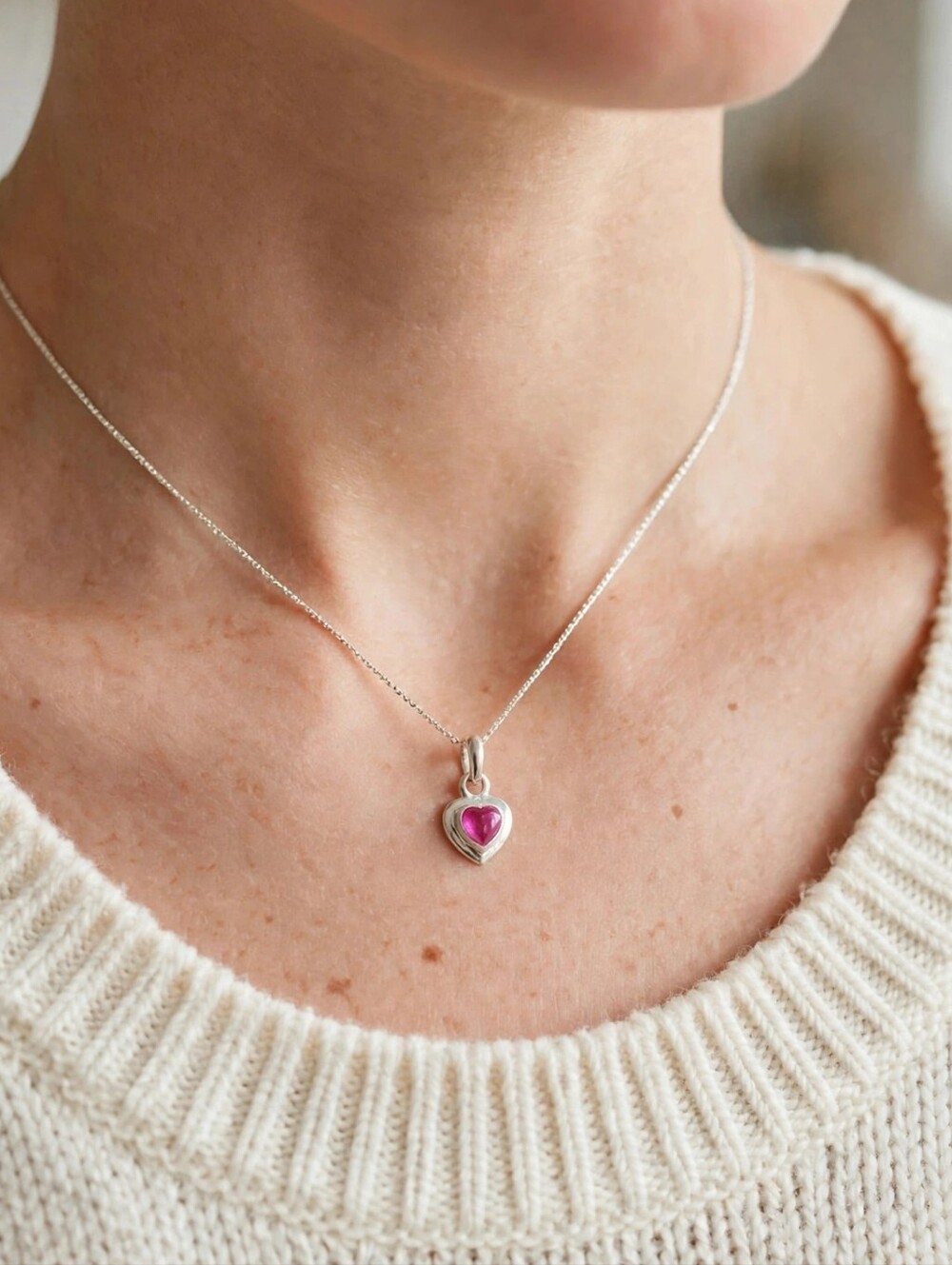 Sterling Silver Heart Pendant with Pink Tourmaline Gemstone